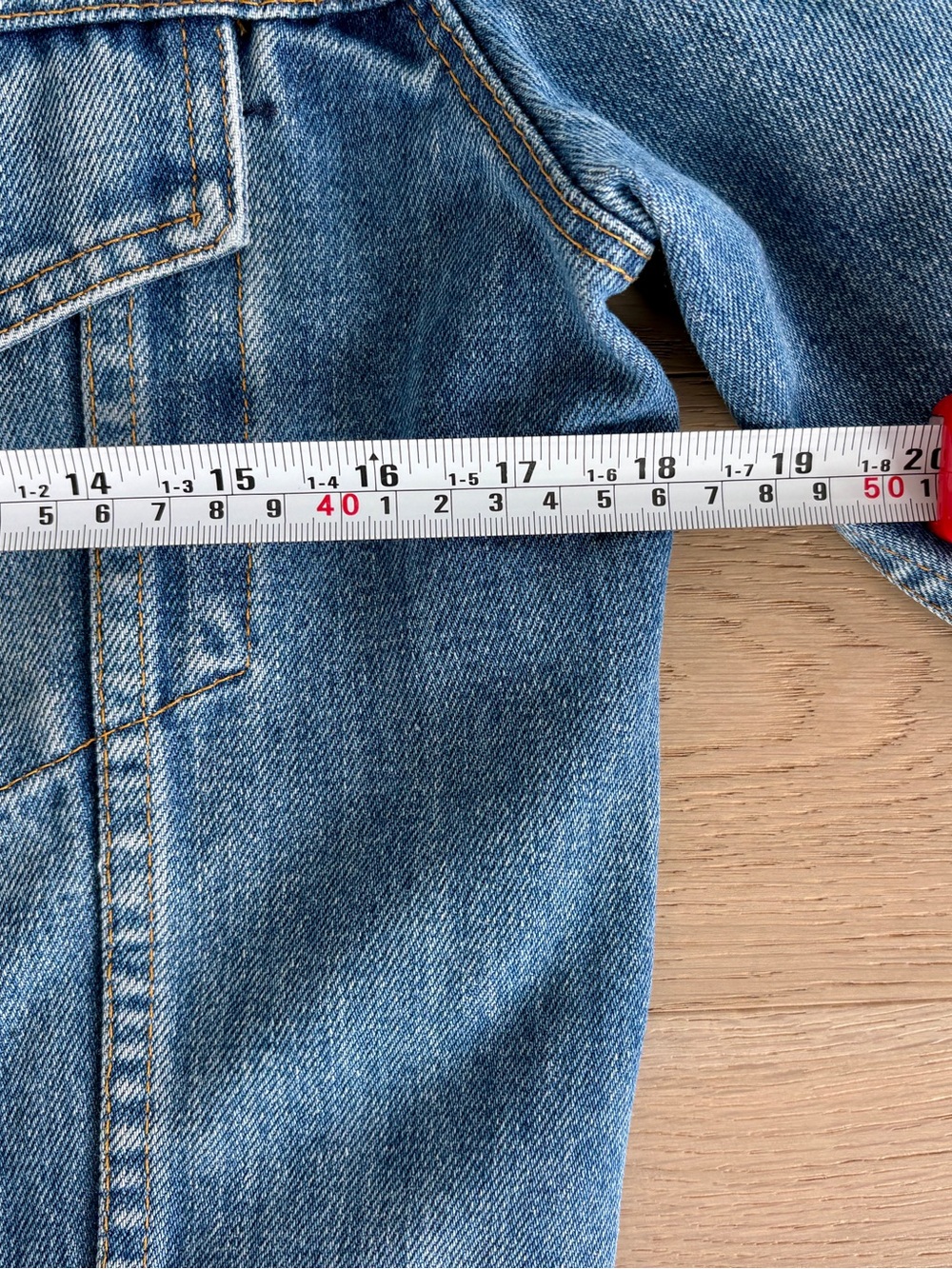 Vintage Levi's Light Blue Raw Cropped Denim Jacket Rare Blank Red Tab (S) - Picture 5 of 10